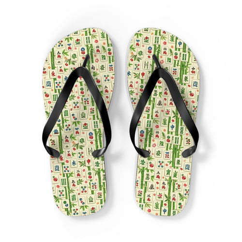 Mahjong Tile Pattern Flip Flops | Asian Game Tile Beach Sandals