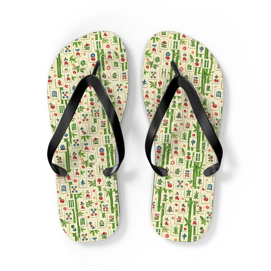 Mahjong Tile Pattern Flip Flops | Asian Game Tile Beach Sandals