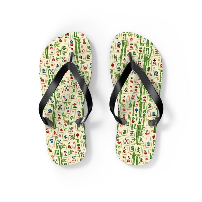 Mahjong Tile Pattern Flip Flops | Asian Game Tile Beach Sandals