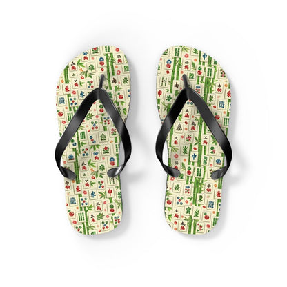 Mahjong Tile Pattern Flip Flops | Asian Game Tile Beach Sandals