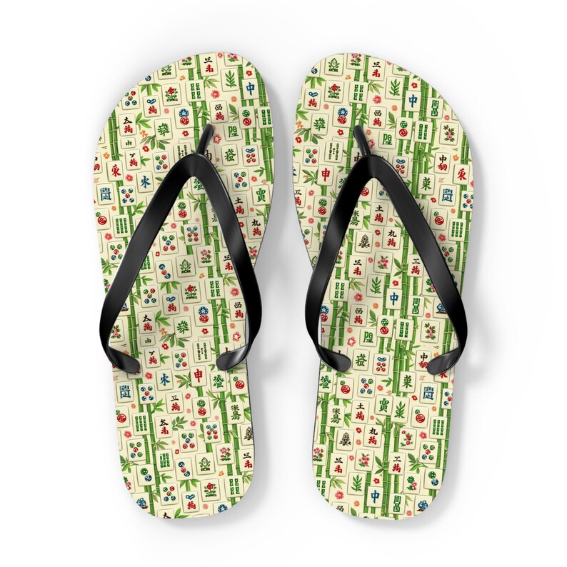 Mahjong Tile Pattern Flip Flops | Asian Game Tile Beach Sandals