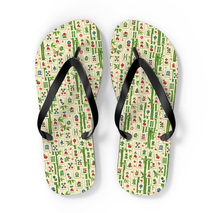Mahjong Tile Pattern Flip Flops | Asian Game Tile Beach Sandals