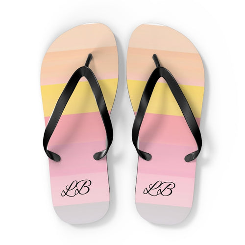 Personalized Pastel Stripes Flip Flops | Pink Peach Yellow Beach Sandals