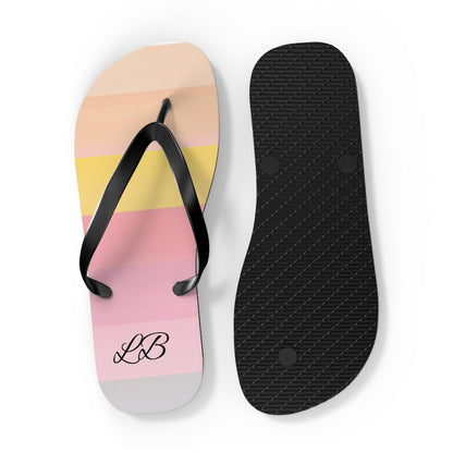 Personalized Pastel Stripes Flip Flops | Pink Peach Yellow Beach Sandals