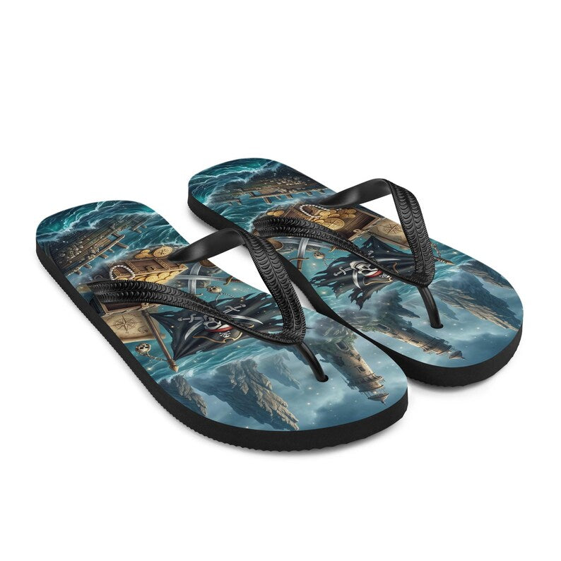 Pirate Flip Flops | Treasure Chest & Stormy Sea | Sublimation Sandals