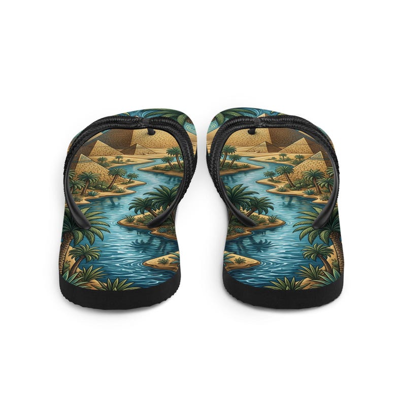 Ancient Egyptian Flip Flops | Pyramid & Nile River Sublimation Sandals