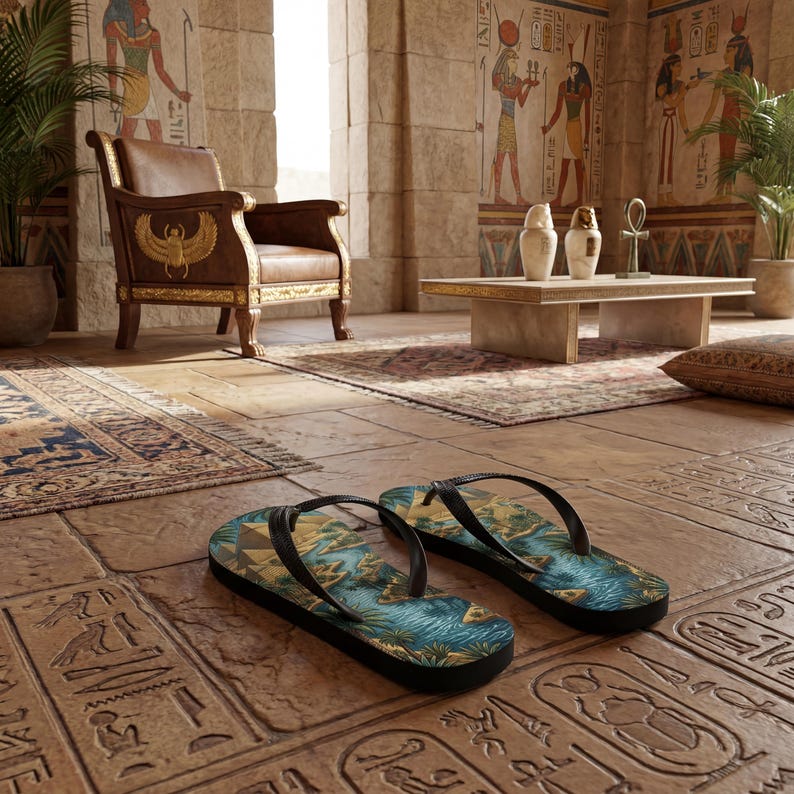 Ancient Egyptian Flip Flops | Pyramid & Nile River Sublimation Sandals