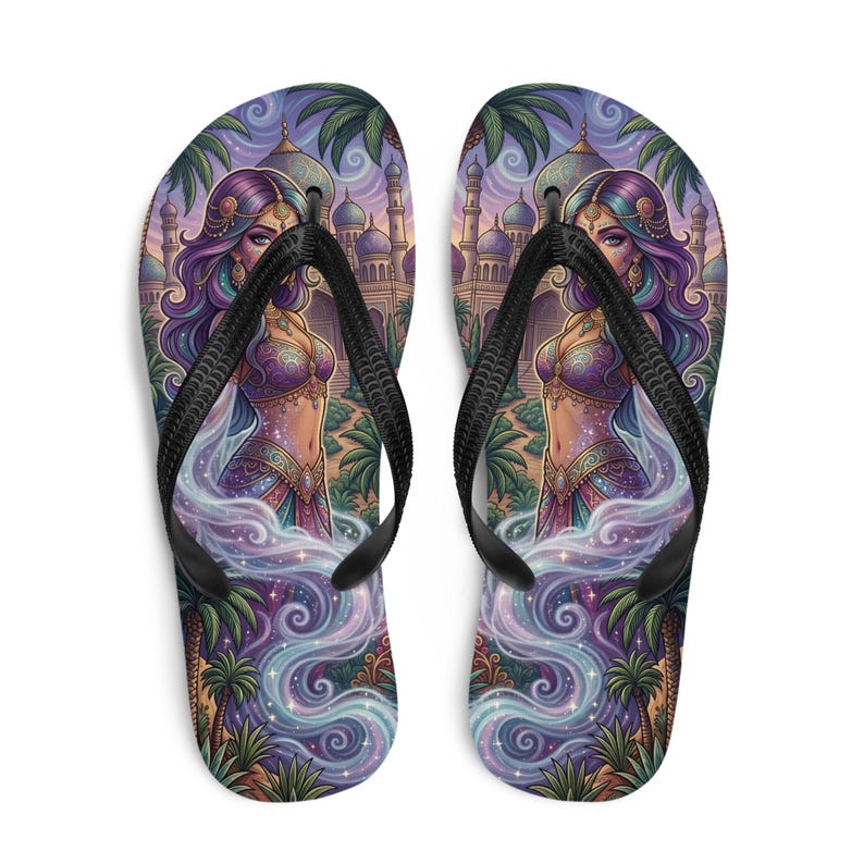 Magical Fantasy Flip Flops | Arabian Genie Girl & Enchanted Palace Sandals