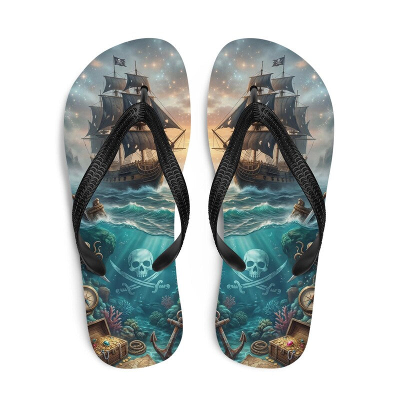 Pirate Ship Flip Flops | Undersea Treasure Sublimation Sandals