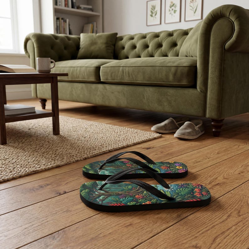 Jungle Flip Flops | Tropical Rainforest Lagoon Sublimation Sandals