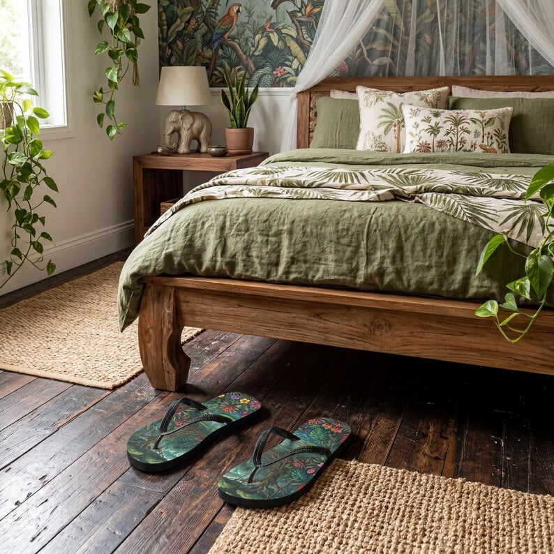 Jungle Flip Flops | Tropical Rainforest Lagoon Sublimation Sandals