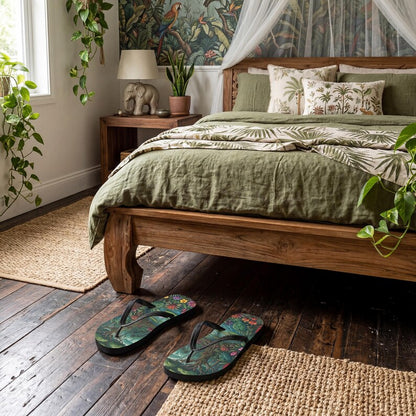 Jungle Flip Flops | Tropical Rainforest Lagoon Sublimation Sandals