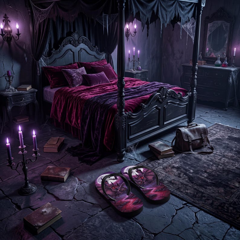 Gothic Flip Flops | Vampire Bat | Haunted Castle Sandals