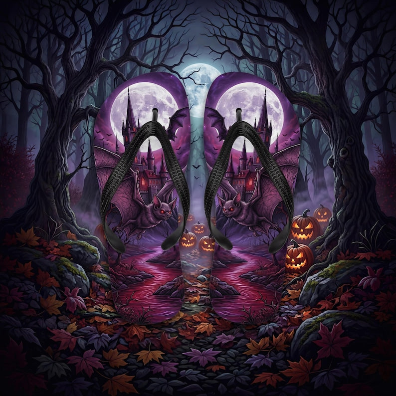 Gothic Flip Flops | Vampire Bat | Haunted Castle Sandals