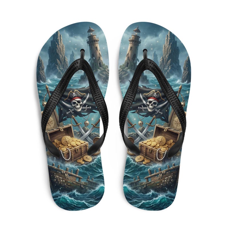 Pirate Flip Flops | Treasure Chest & Stormy Sea | Sublimation Sandals
