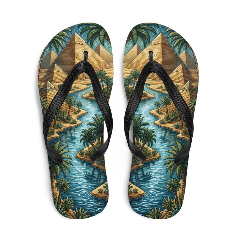 Ancient Egyptian Flip Flops | Pyramid & Nile River Sublimation Sandals