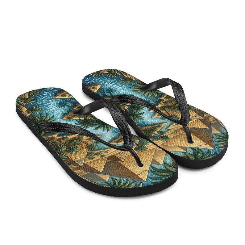 Ancient Egyptian Flip Flops | Pyramid & Nile River Sublimation Sandals