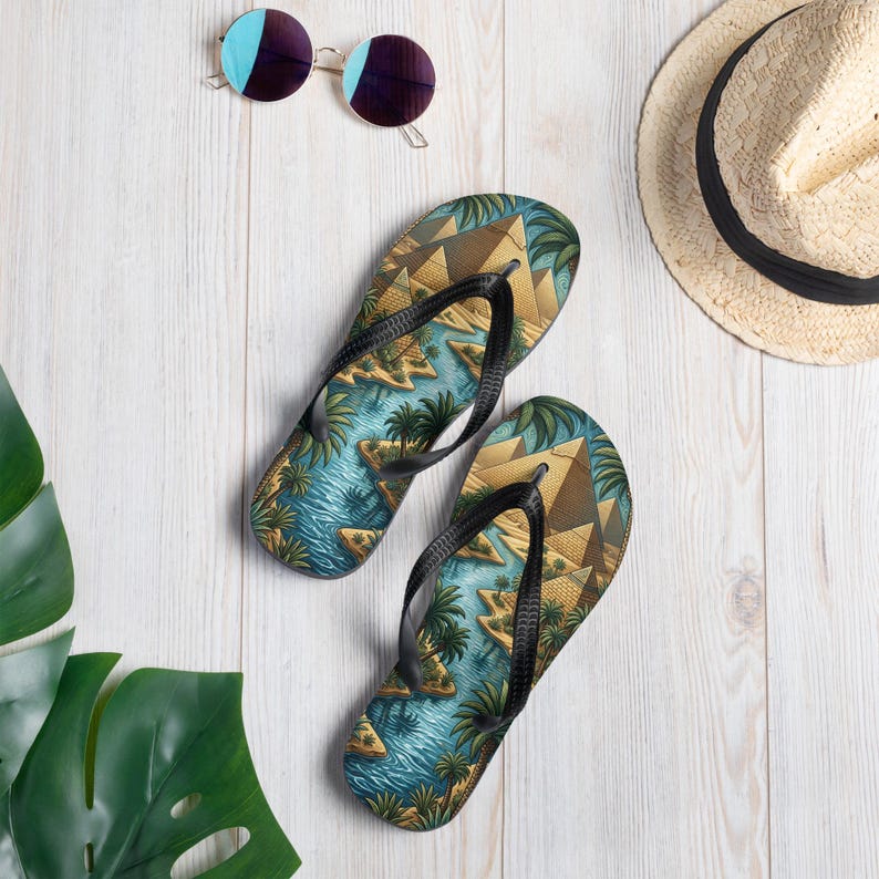 Ancient Egyptian Flip Flops | Pyramid & Nile River Sublimation Sandals
