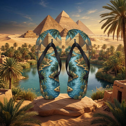 Ancient Egyptian Flip Flops | Pyramid & Nile River Sublimation Sandals