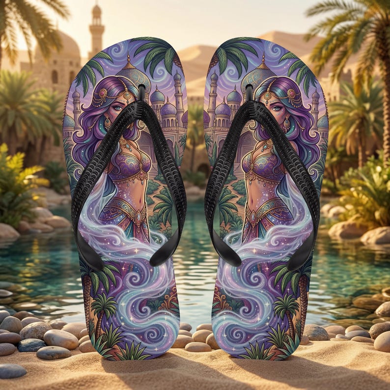 Magical Fantasy Flip Flops | Arabian Genie Girl & Enchanted Palace Sandals