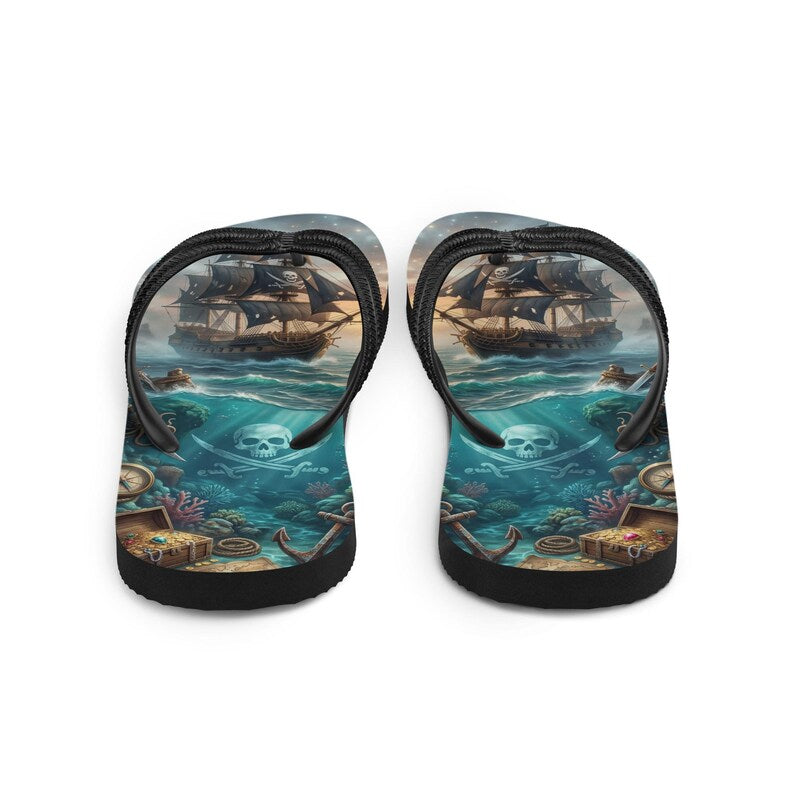 Pirate Ship Flip Flops | Undersea Treasure Sublimation Sandals