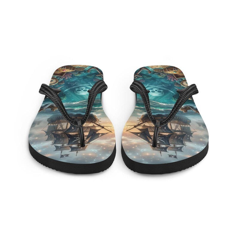 Pirate Ship Flip Flops | Undersea Treasure Sublimation Sandals