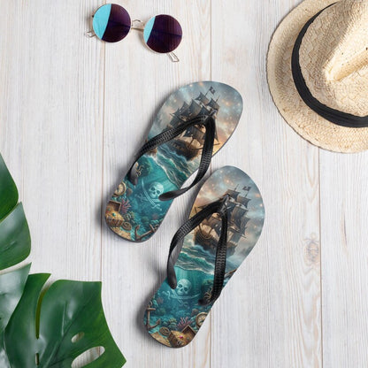 Pirate Ship Flip Flops | Undersea Treasure Sublimation Sandals