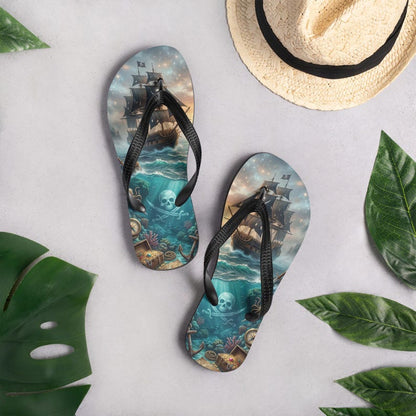 Pirate Ship Flip Flops | Undersea Treasure Sublimation Sandals