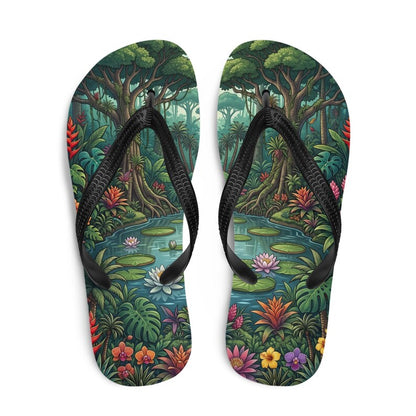 Jungle Flip Flops | Tropical Rainforest Lagoon Sublimation Sandals