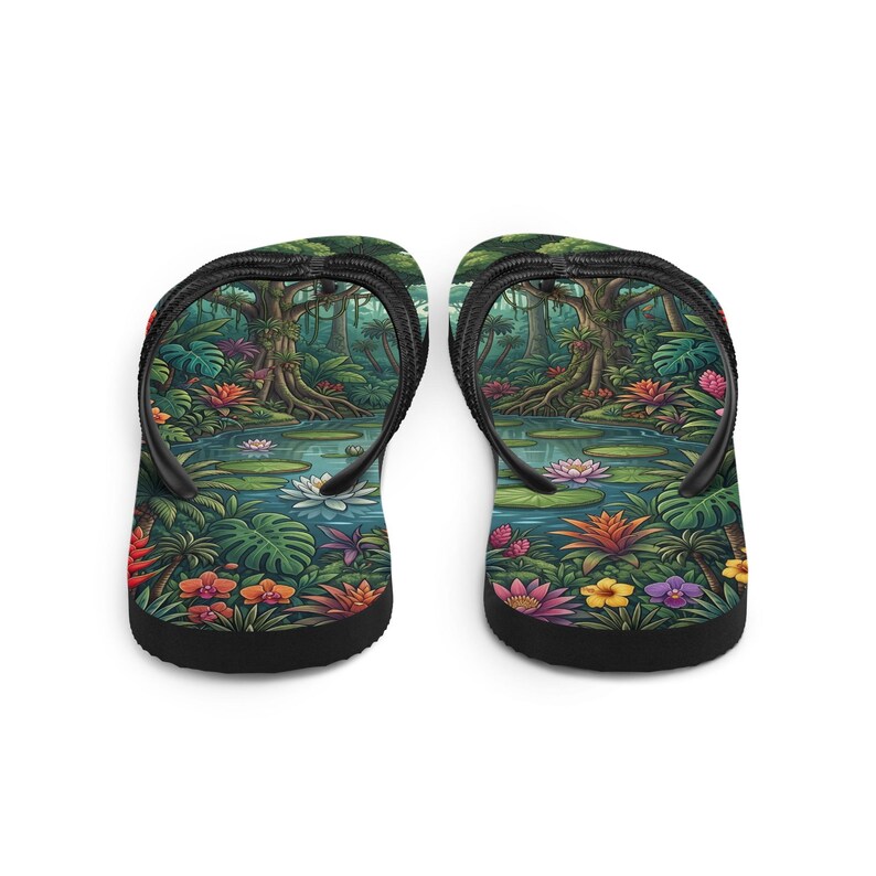 Jungle Flip Flops | Tropical Rainforest Lagoon Sublimation Sandals