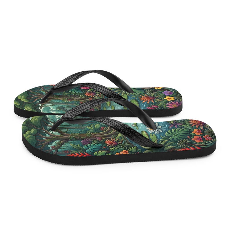 Jungle Flip Flops | Tropical Rainforest Lagoon Sublimation Sandals