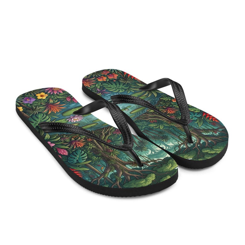 Jungle Flip Flops | Tropical Rainforest Lagoon Sublimation Sandals