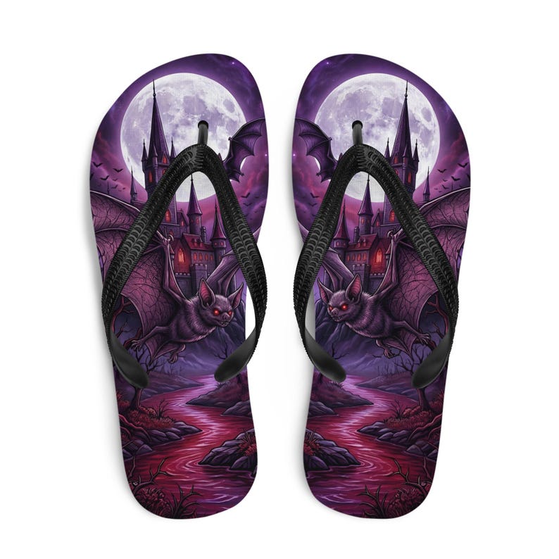 Gothic Flip Flops | Vampire Bat | Haunted Castle Sandals