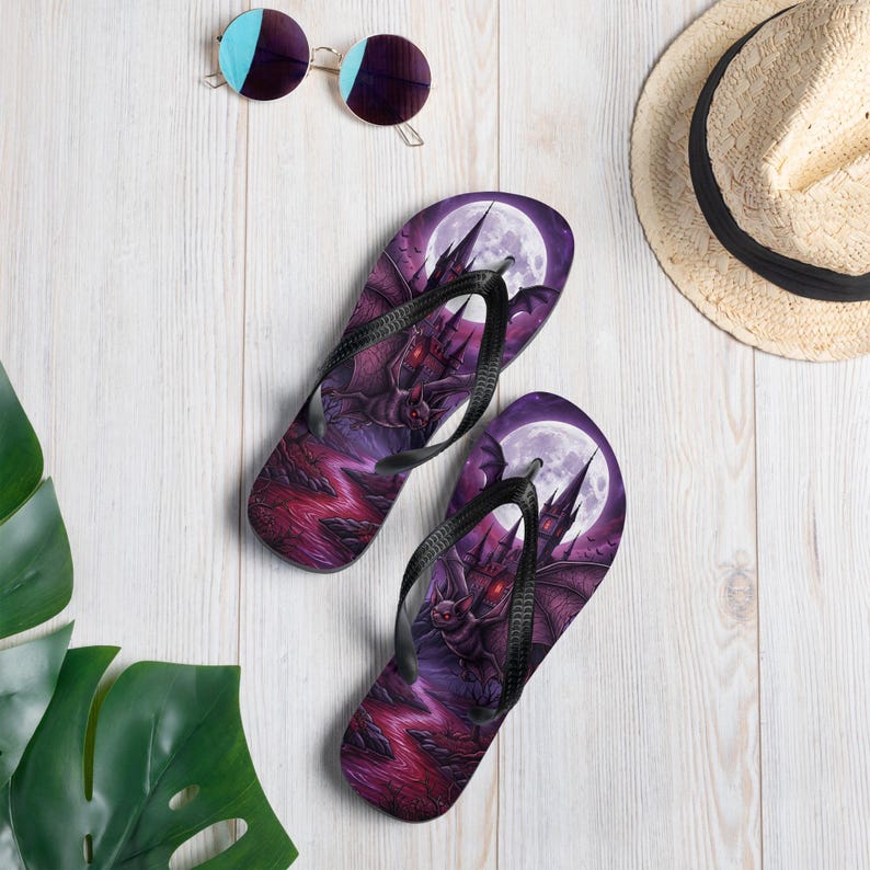 Gothic Flip Flops | Vampire Bat | Haunted Castle Sandals