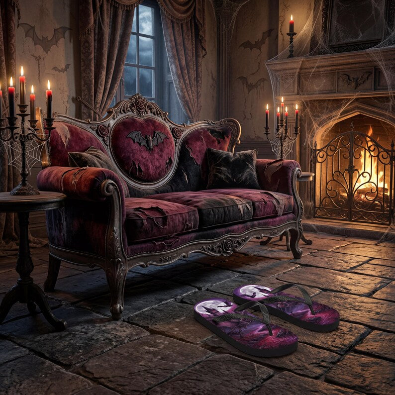 Gothic Flip Flops | Vampire Bat | Haunted Castle Sandals